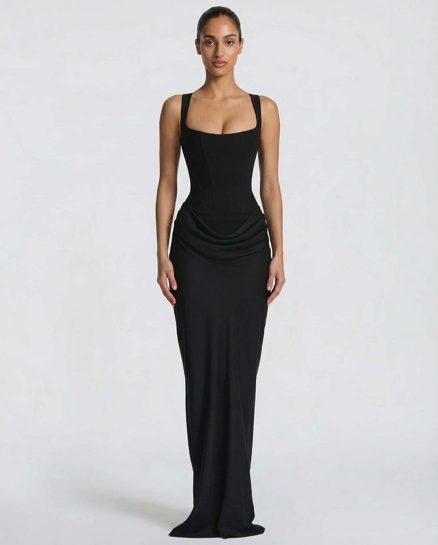 Robe Maxi Femme Satinée Coupe Ajustée Effet Sablier