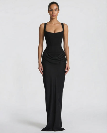 Robe Maxi Femme Satinée Coupe Ajustée Effet Sablier