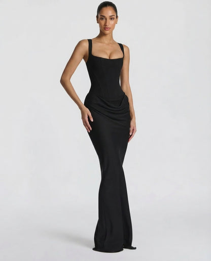 Robe Maxi Femme Satinée Coupe Ajustée Effet Sablier