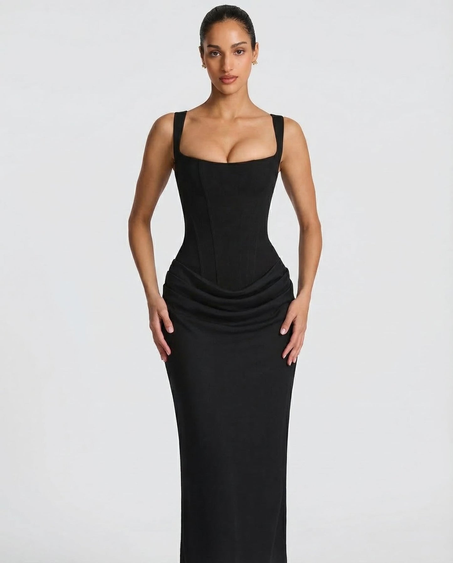 Robe Maxi Femme Satinée Coupe Ajustée Effet Sablier