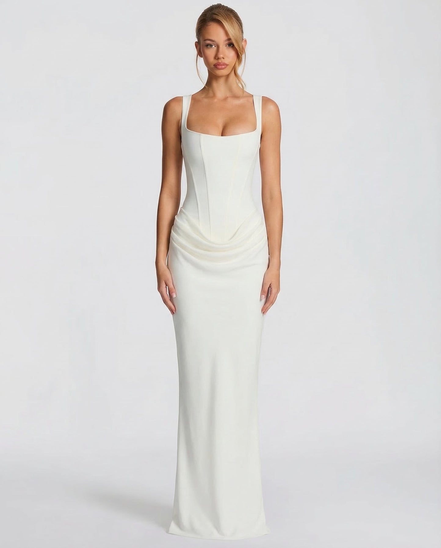 Robe Maxi Femme Satinée Coupe Ajustée Effet Sablier