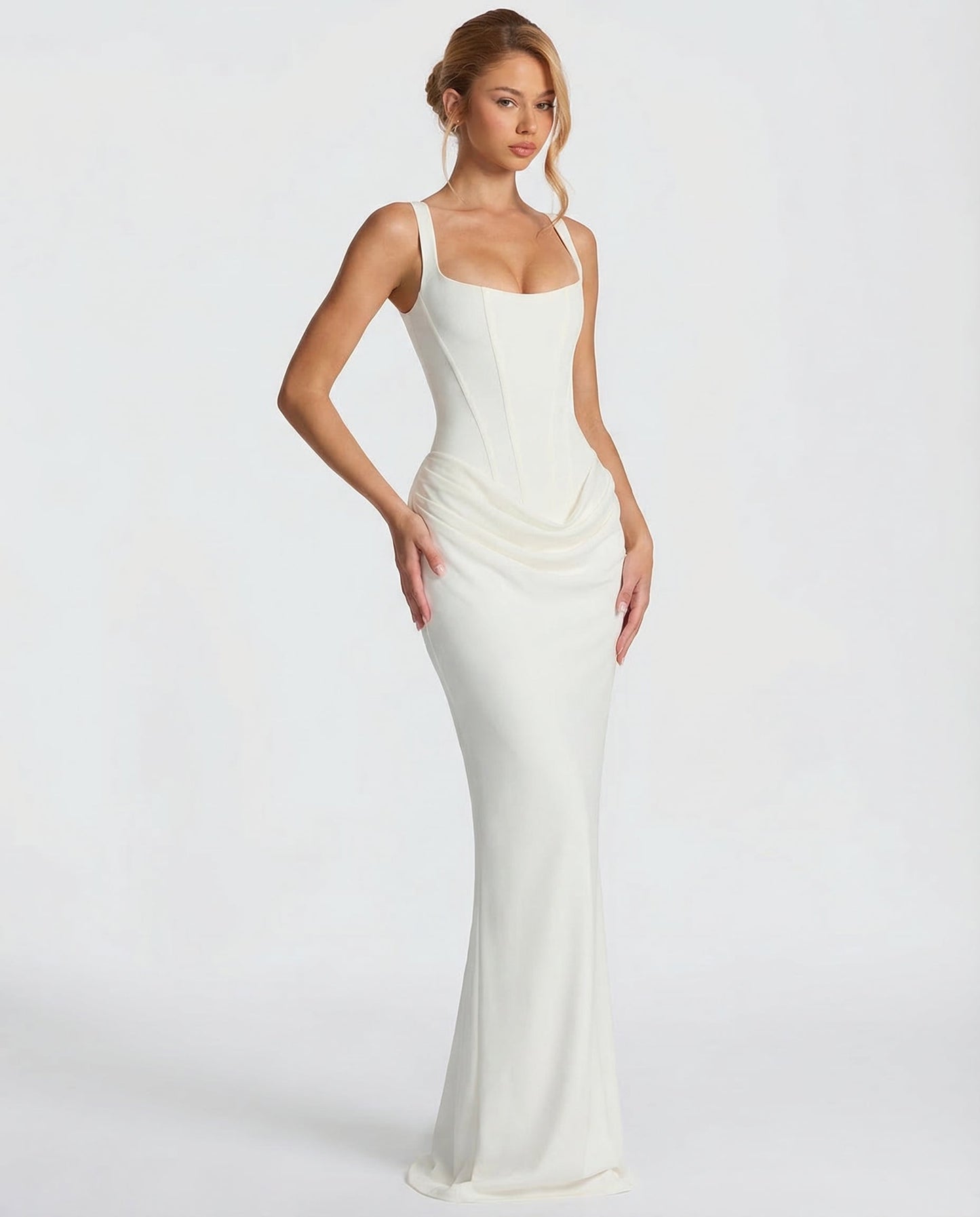 Robe Maxi Femme Satinée Coupe Ajustée Effet Sablier