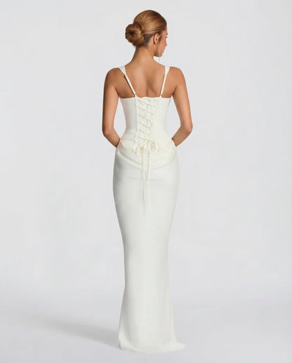 Robe Maxi Femme Satinée Coupe Ajustée Effet Sablier