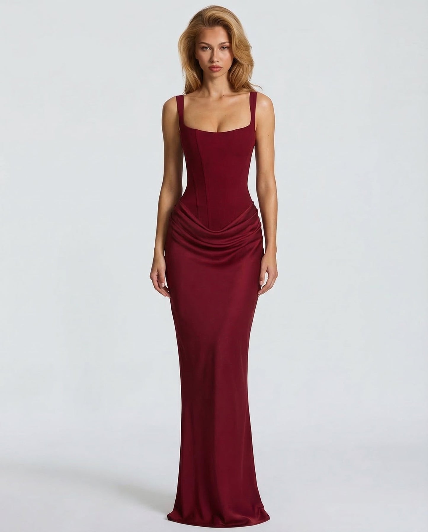 Robe Maxi Femme Satinée Coupe Ajustée Effet Sablier