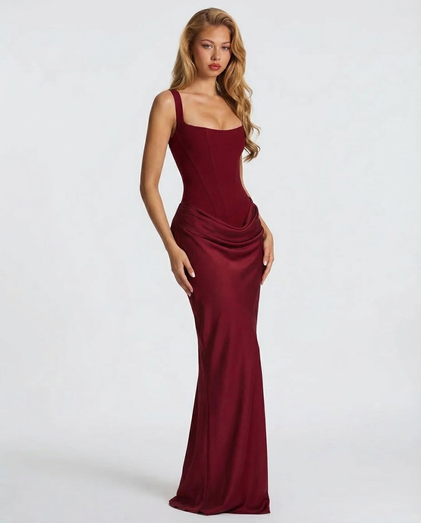Robe Maxi Femme Satinée Coupe Ajustée Effet Sablier