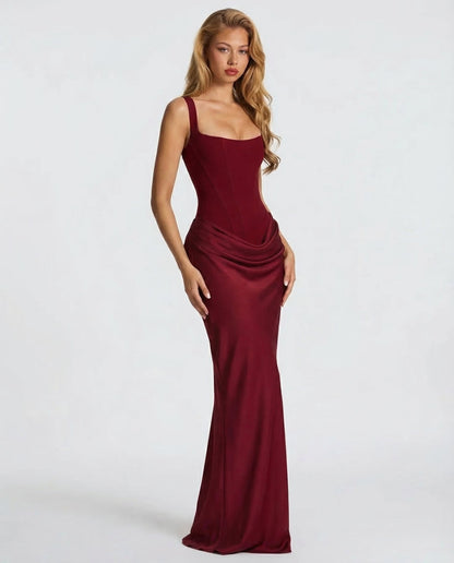 Robe Maxi Femme Satinée Coupe Ajustée Effet Sablier