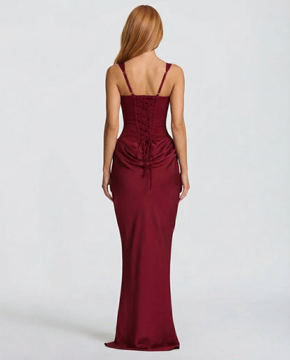Robe Maxi Femme Satinée Coupe Ajustée Effet Sablier