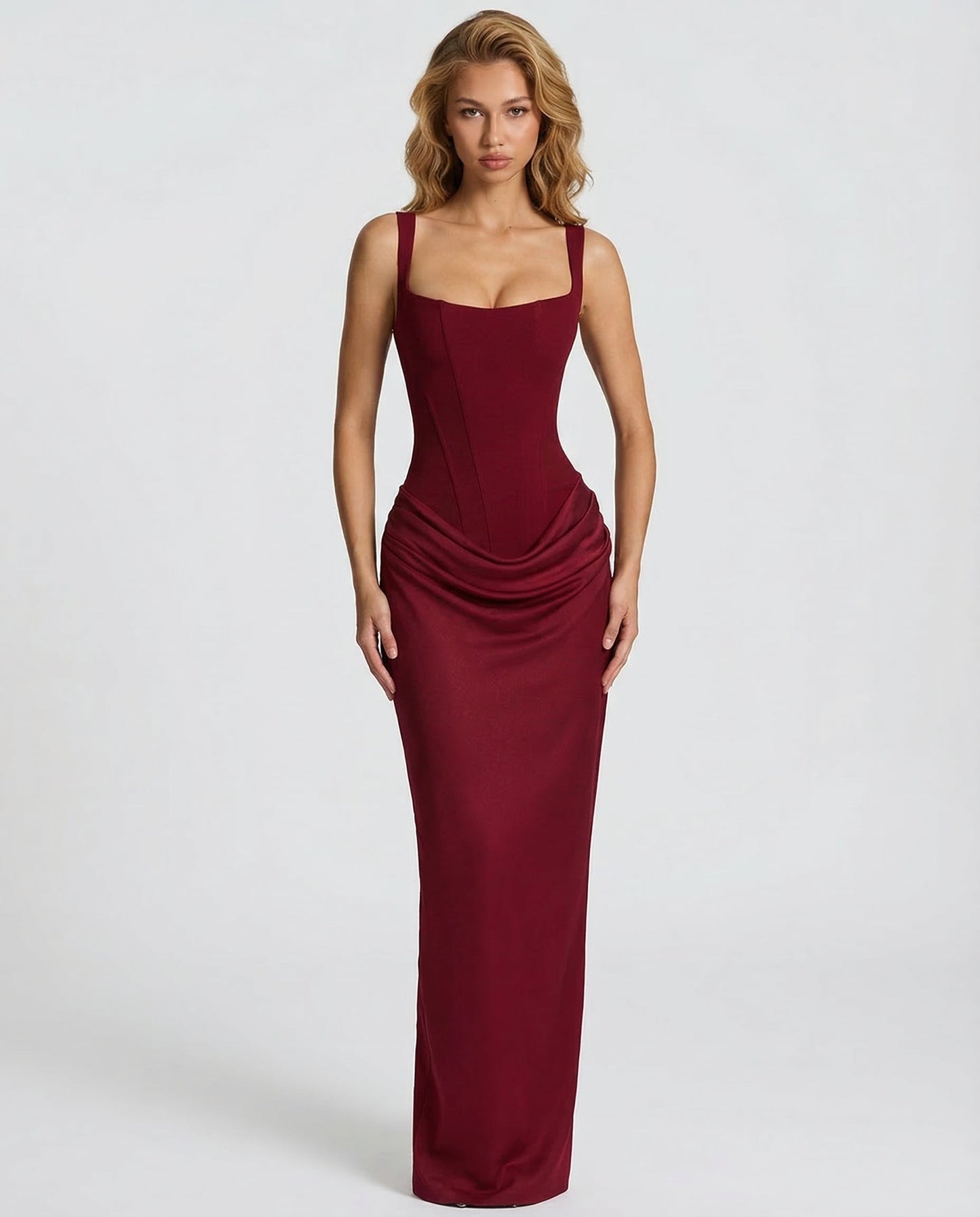 Robe Maxi Femme Satinée Coupe Ajustée Effet Sablier