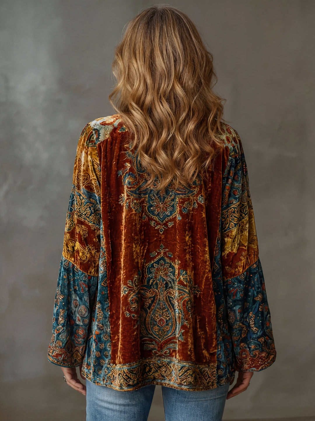 Veste Kimono Fluide Motifs Artistiques Coupe Ample - vue 2