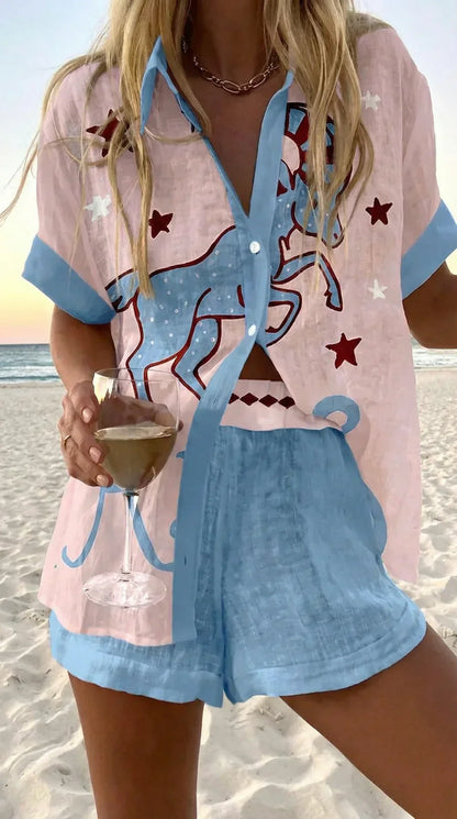 Ensemble Femme Chemise et Short Coton Coupe Bohème