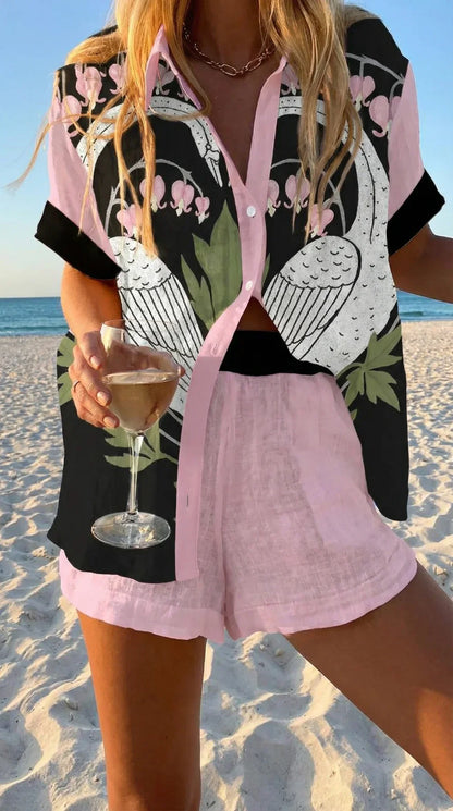 Ensemble Femme Chemise et Short Coton Coupe Bohème