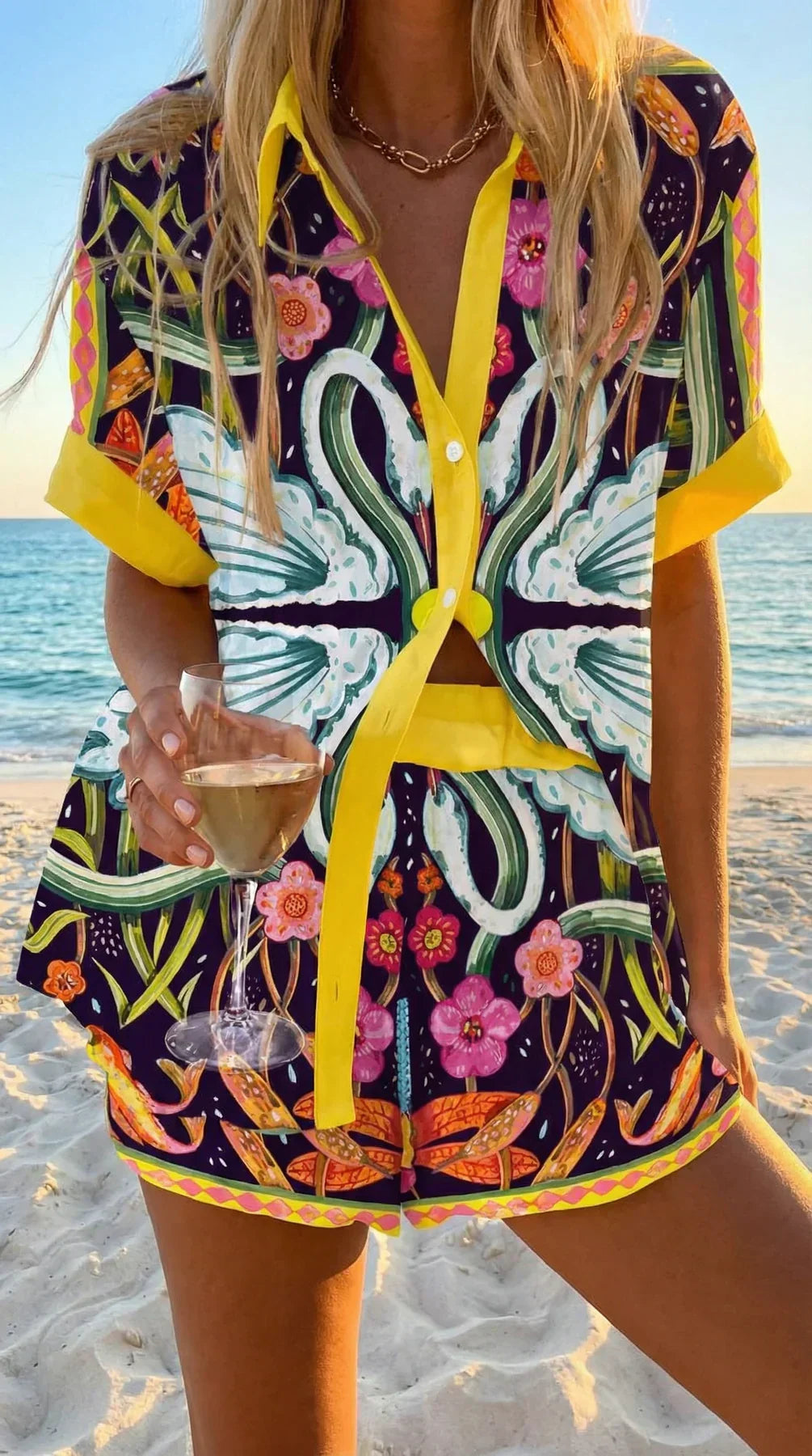 Ensemble Femme Chemise et Short Coton Coupe Bohème