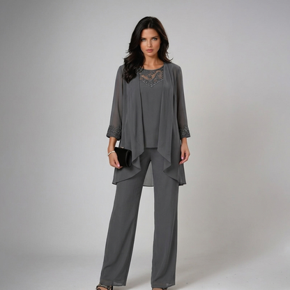 Ensemble Trois Pièces Femme Pantalon Coupe Ajustée Chic
