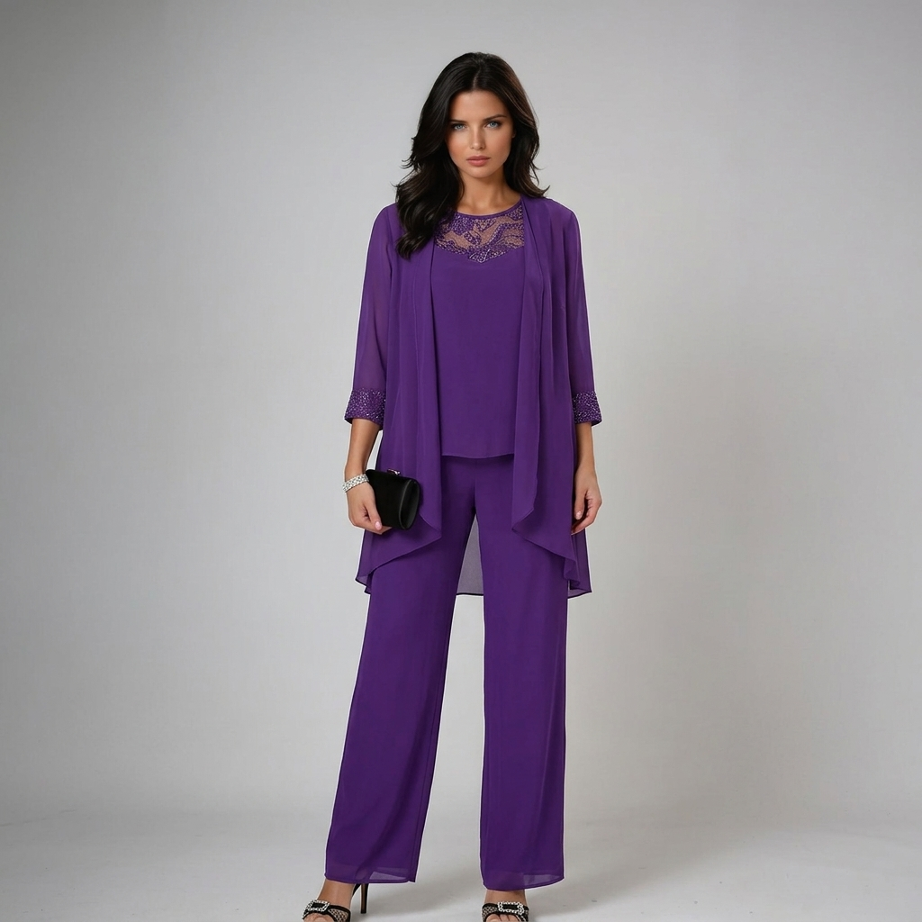 Ensemble Trois Pièces Femme Pantalon Coupe Ajustée Chic