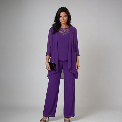 Ensemble Trois Pièces Femme Pantalon Coupe Ajustée Chic