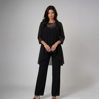 Ensemble Trois Pièces Femme Pantalon Coupe Ajustée Chic