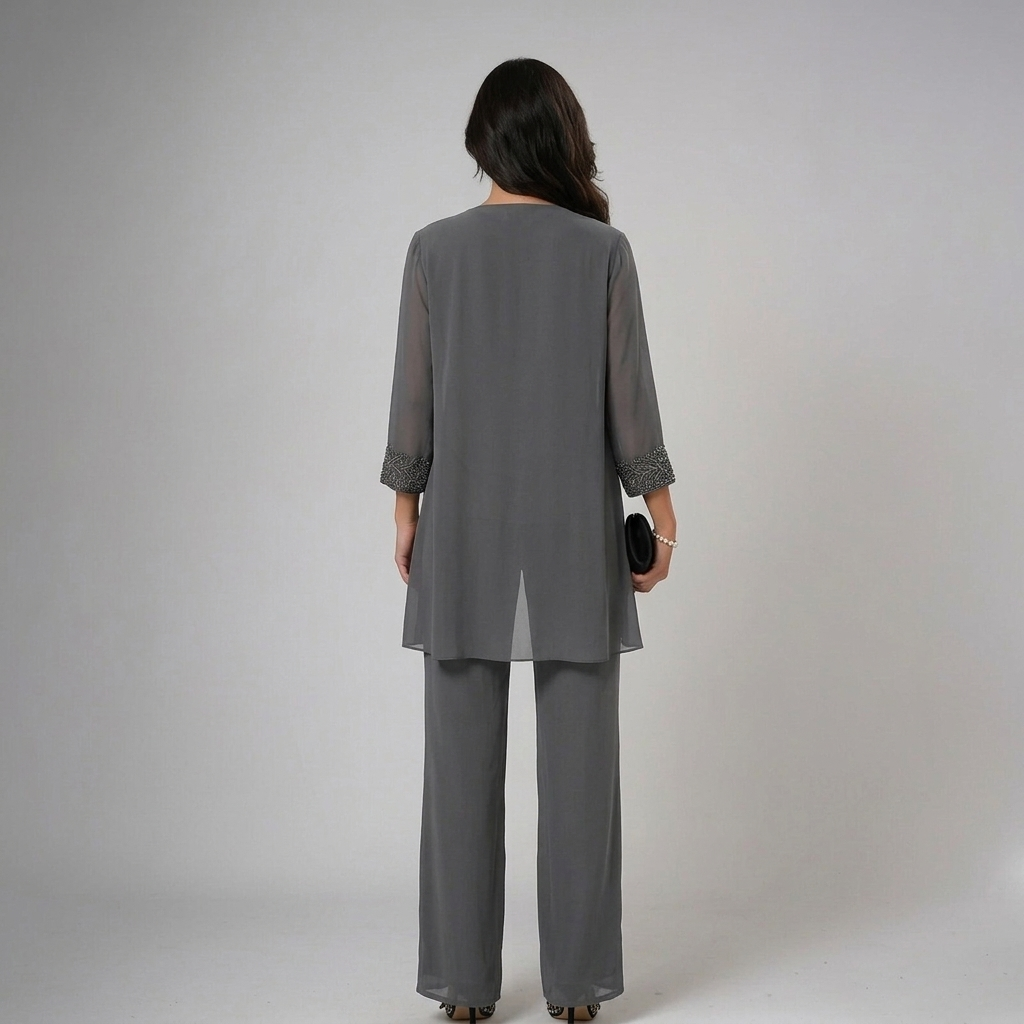 Ensemble Trois Pièces Femme Pantalon Coupe Ajustée Chic