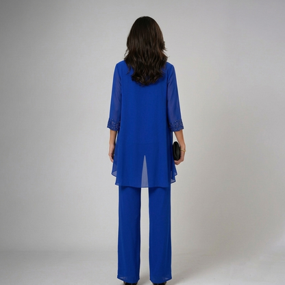 Ensemble Trois Pièces Femme Pantalon Coupe Ajustée Chic