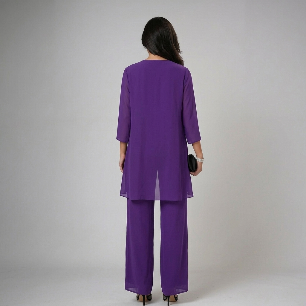 Ensemble Trois Pièces Femme Pantalon Coupe Ajustée Chic