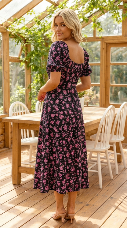 Robe midi Femme Imprimé Floral Manches Bouffantes