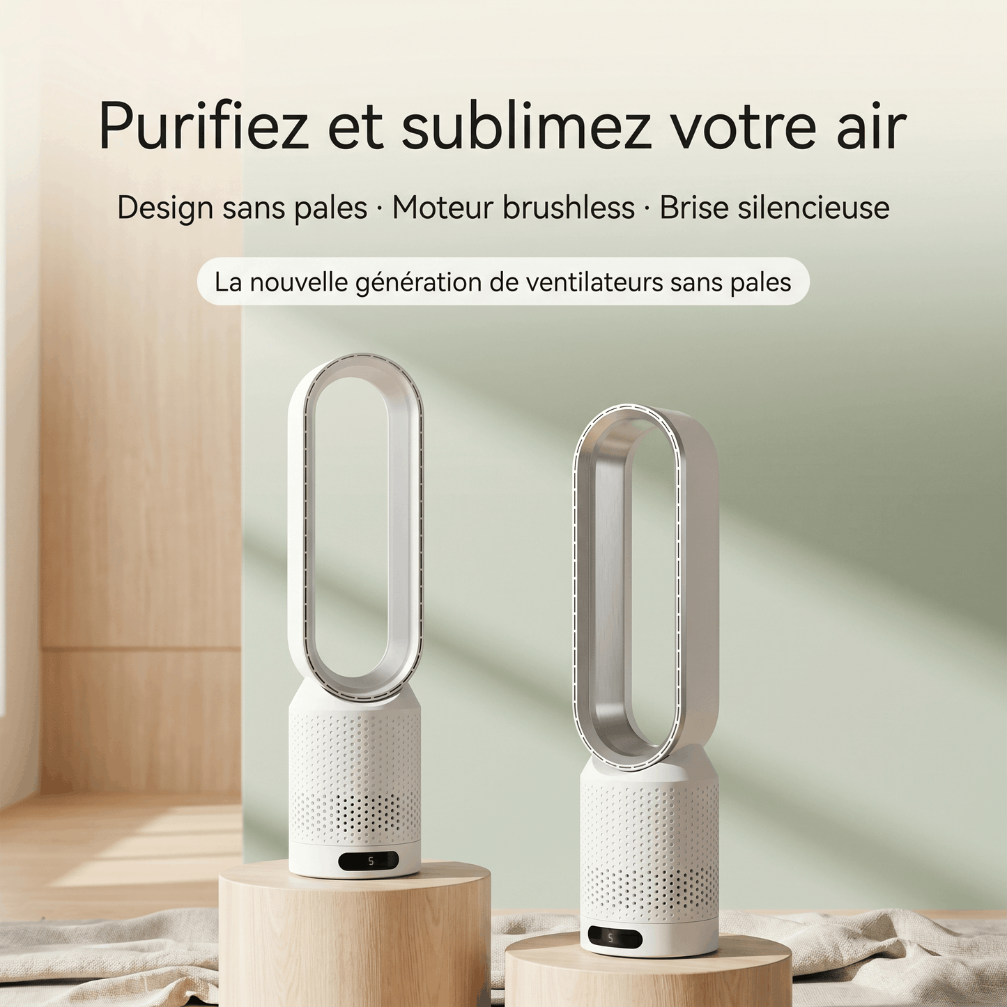 3 en 1 Ventilateur Tour Sans Pale Silencieux – Purificateur d'Air HEPA