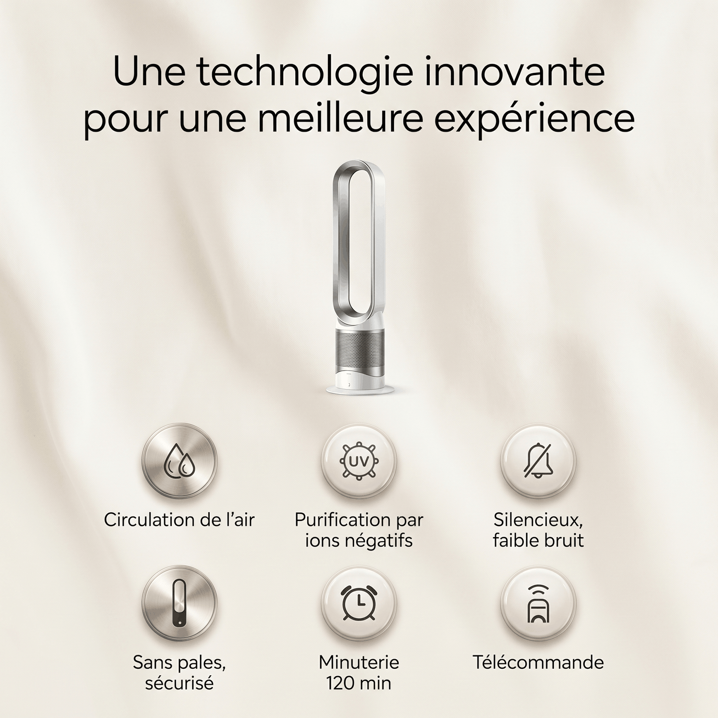 3 en 1 Ventilateur Tour Sans Pale Silencieux – Purificateur d'Air HEPA