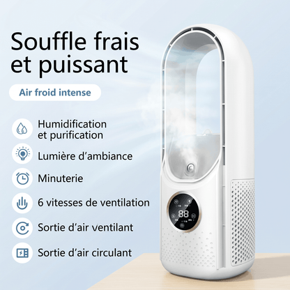 2 en 1 Ventilateur Sans Pale Silencieux – Alimentation USB, Écran LED & 6 Vitesses