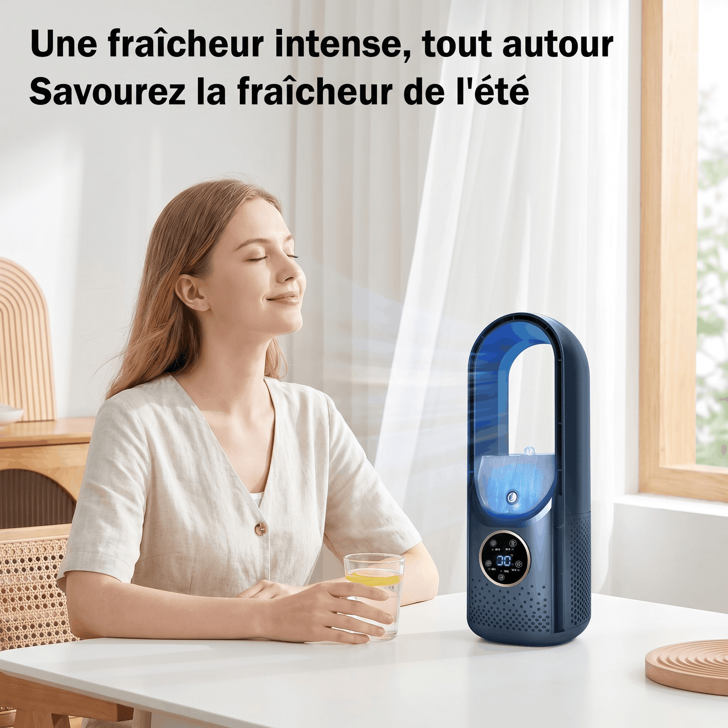 2 en 1 Ventilateur Sans Pale Silencieux – Alimentation USB, Écran LED & 6 Vitesses