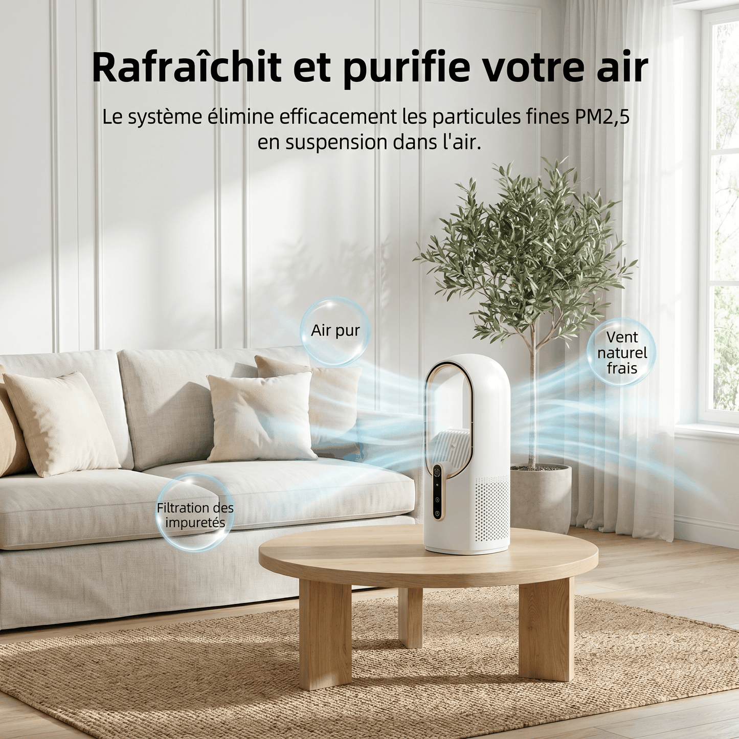 2 en 1 Ventilateur Sans Pale Silencieux – Alimentation USB, Écran LED & 6 Vitesses