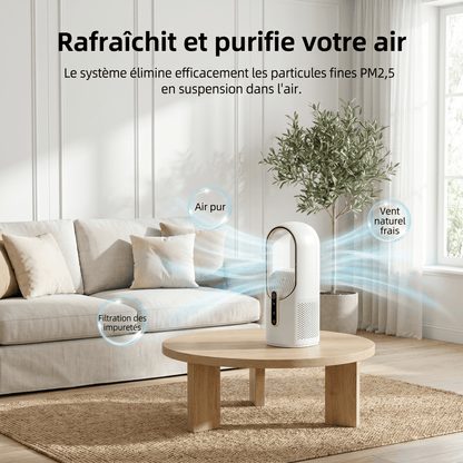 2 en 1 Ventilateur Sans Pale Silencieux – Alimentation USB, Écran LED & 6 Vitesses