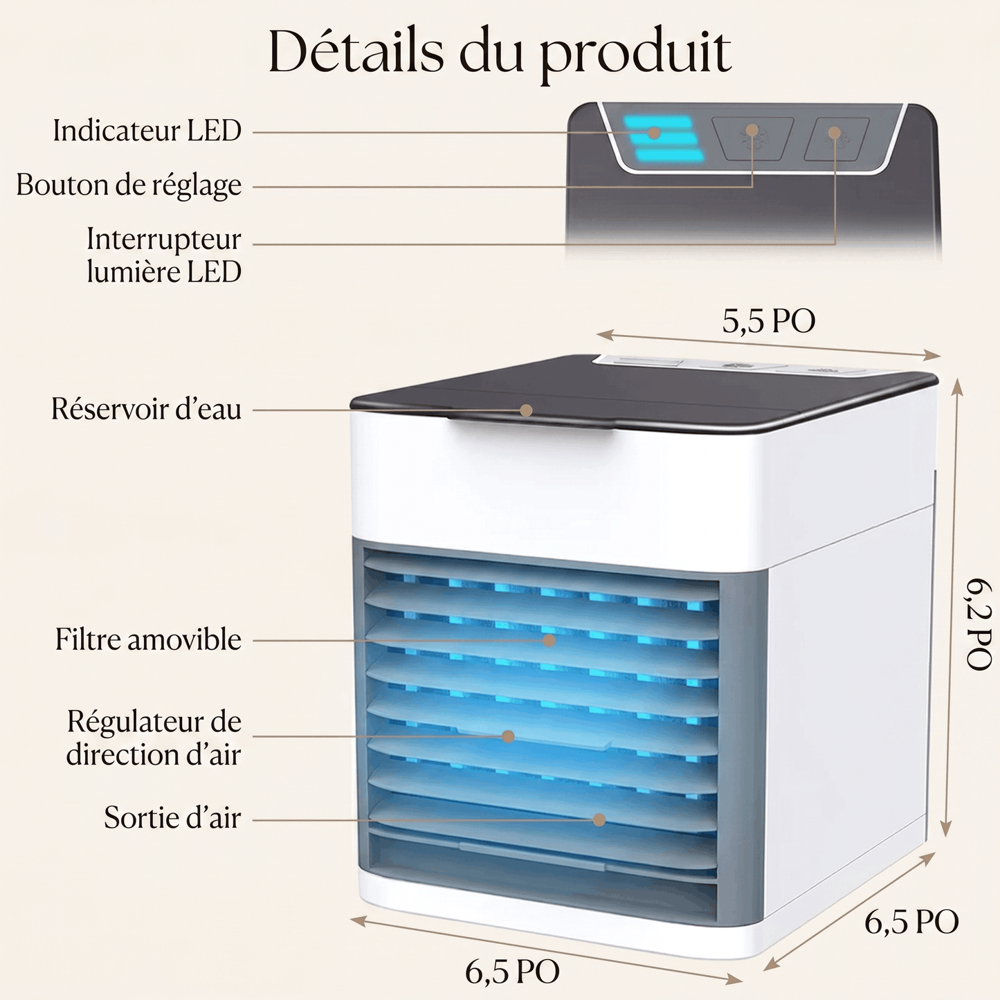 Mini Climatiseur d'Air Portable 3-en-1 – Ventilateur, Rafraîchisseur & Humidificateur