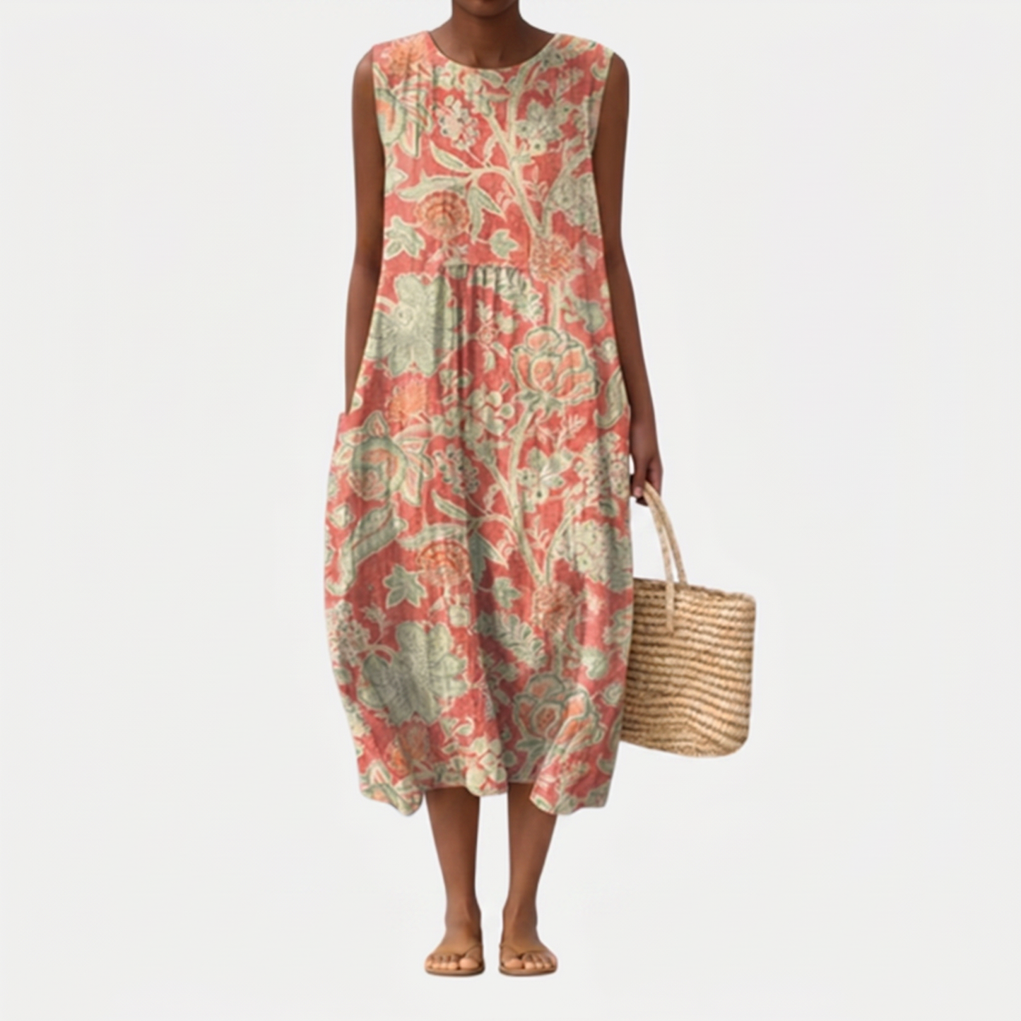 Robe midi Femme Fluide Col en V Imprimé Floral