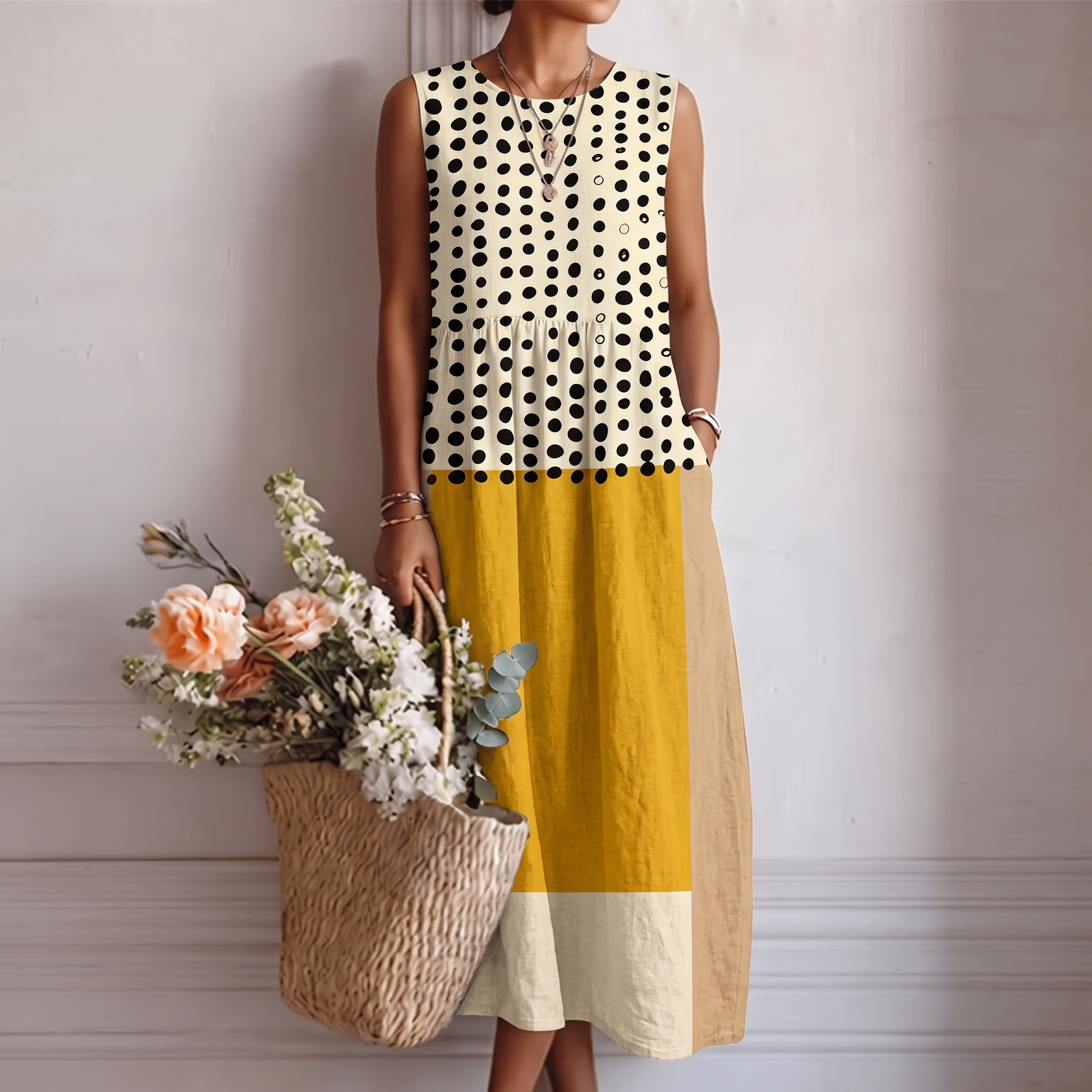 Robe midi femme Sans Manches Coupe Droite Fluidité - PanierRoyale