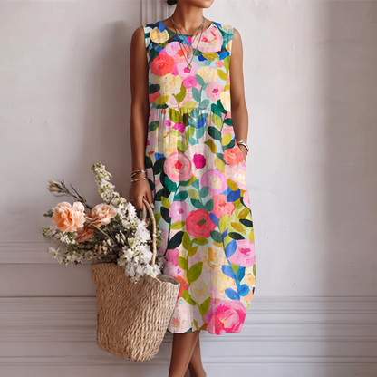 Robe midi Femme Coton Viscose Sans Manches - PanierRoyale