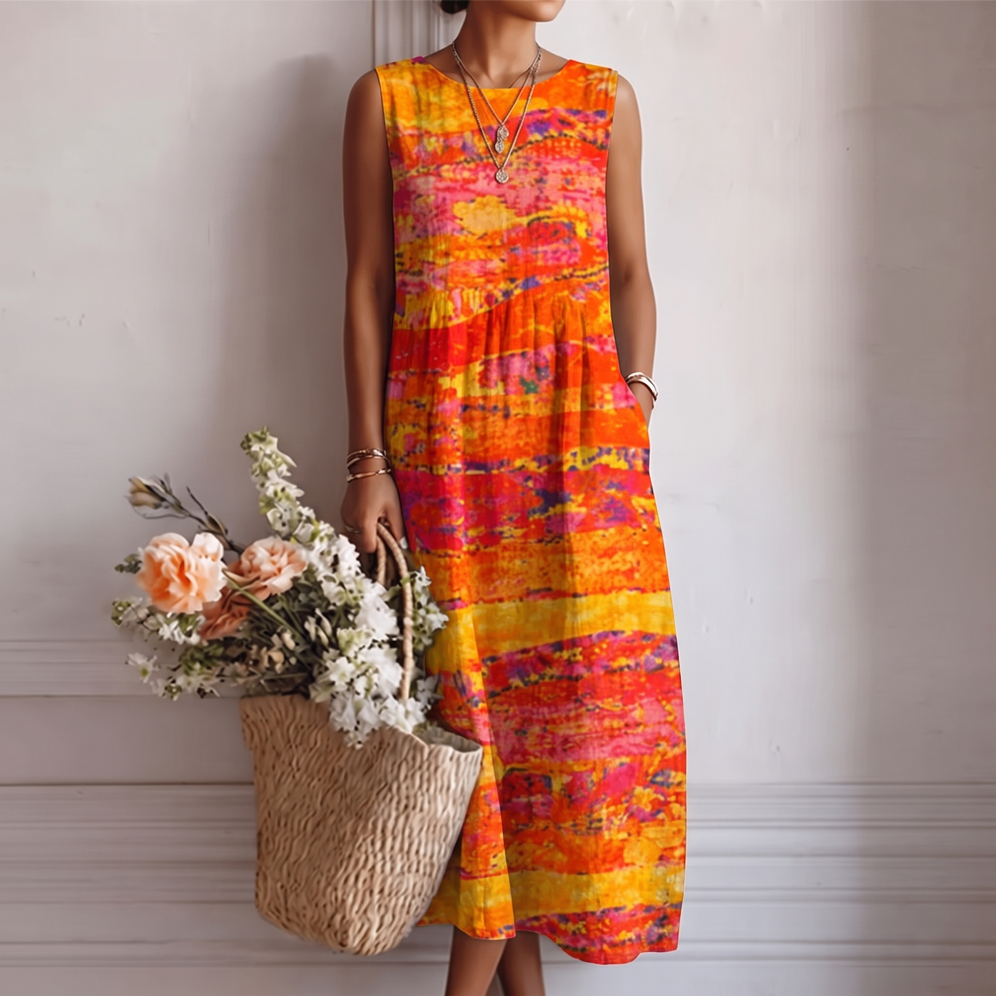 Robe midi Femme Coton Viscose Sans Manches - PanierRoyale