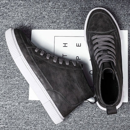 Baskets Homme Cuir Brun Hautes avec Semelle Blanche