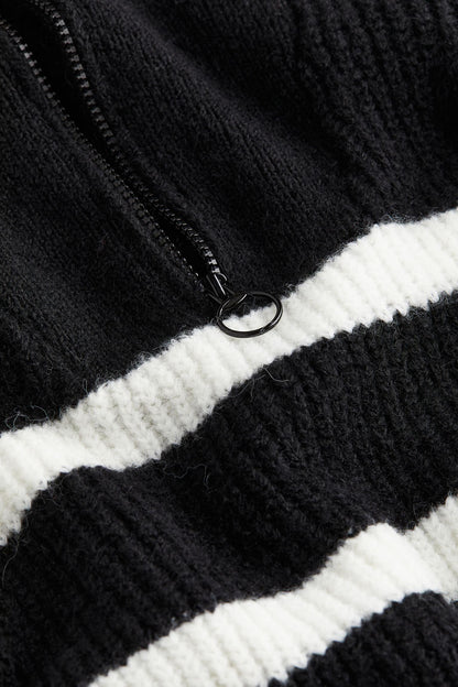 Pull femme rayé zippé avec col