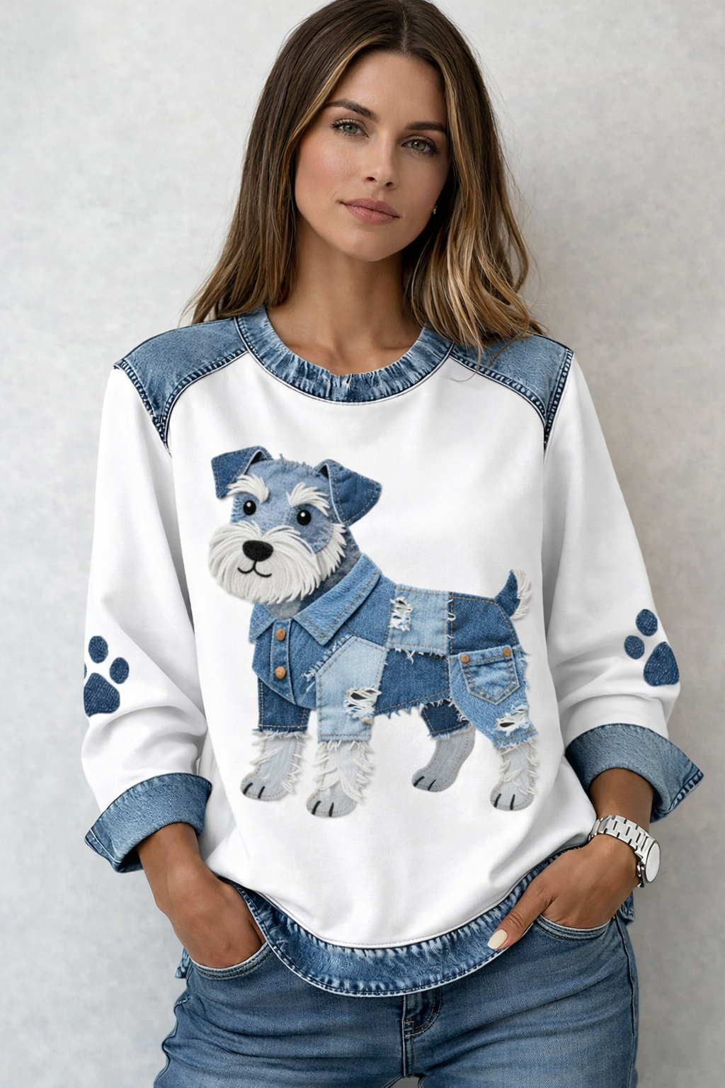 Pull Coton Motif Chien Coupe Classique - vue 2