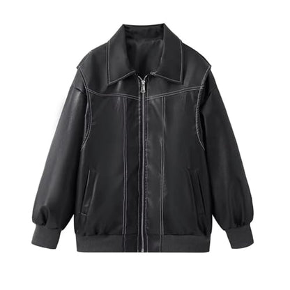 Veste Femme Similicuir Oversize Coupe Biker Moderne