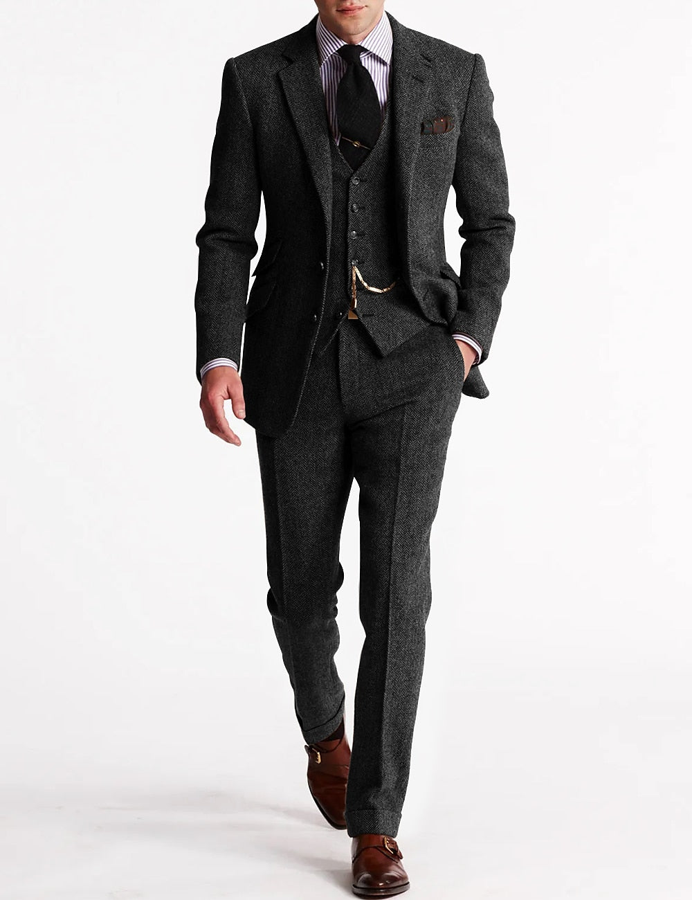 Costume Homme Élégant Brun 3 Pièces