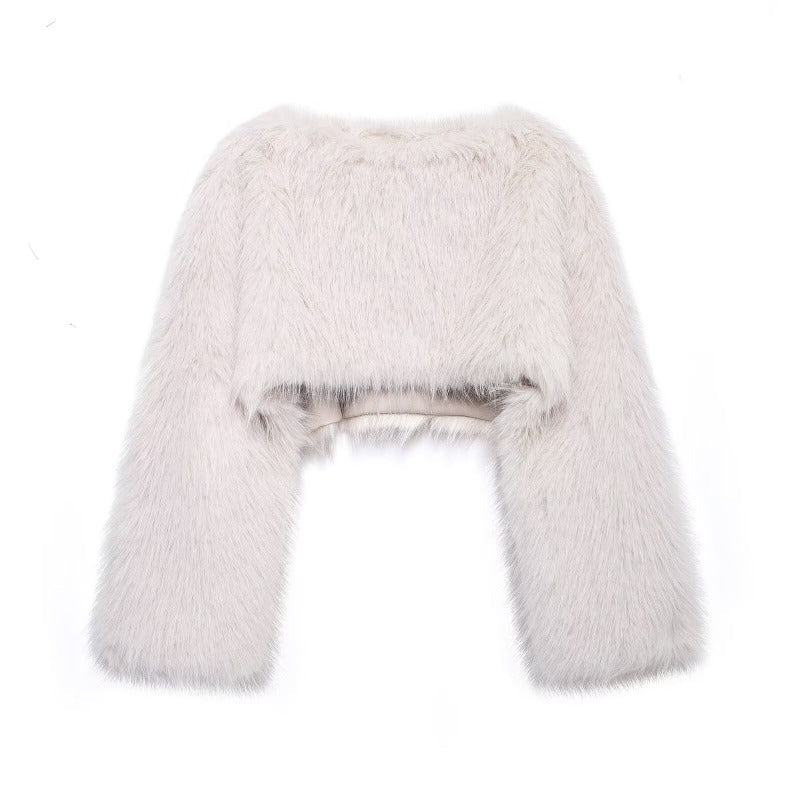 Pullover Femme Épaules Découvertes en Fausse Fourrure