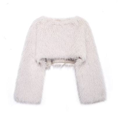Pullover Femme Épaules Découvertes en Fausse Fourrure