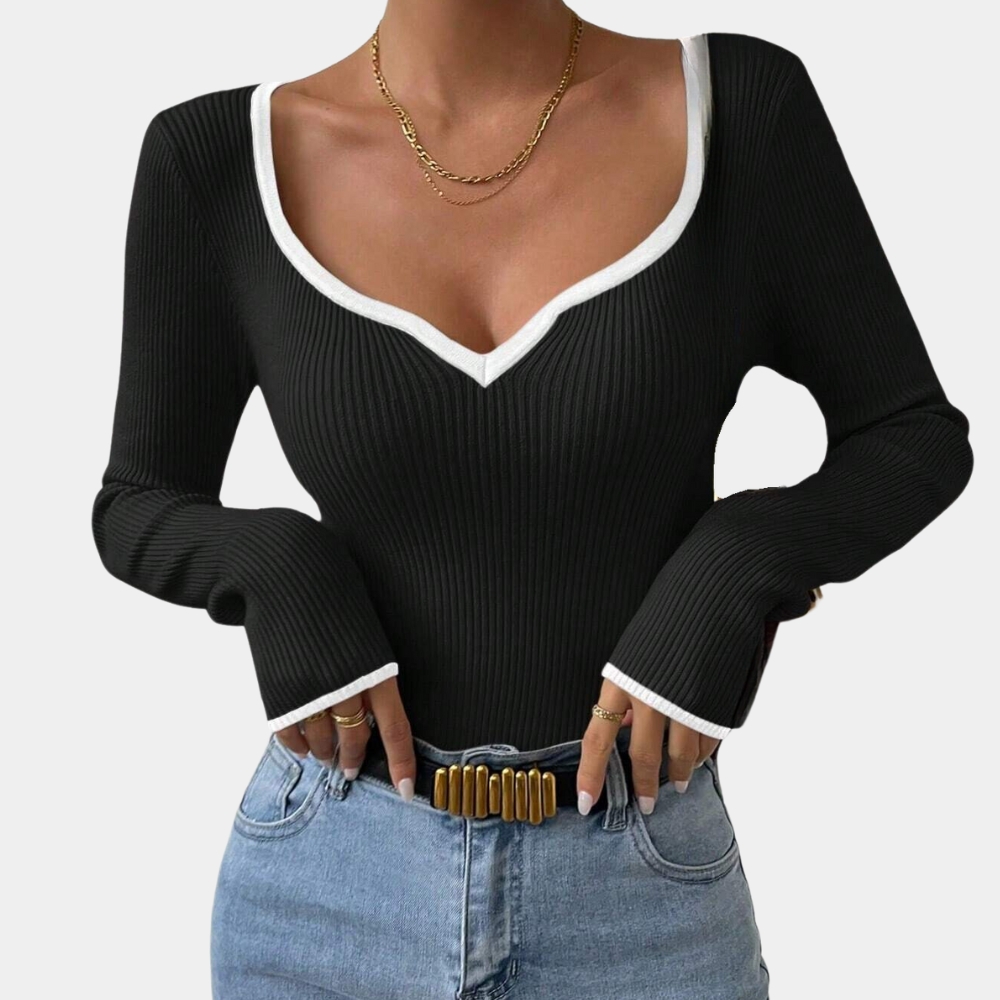 DENISE - Pull à Col en V Moderne pour Femmes