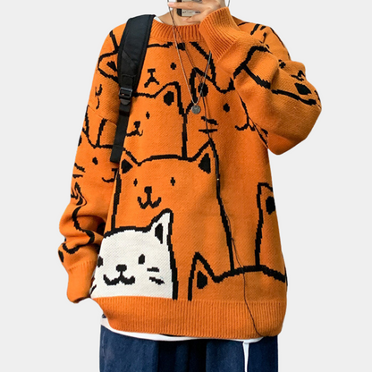 ELMAR - Pull Imprimé de Chat Décontracté pour Hommes