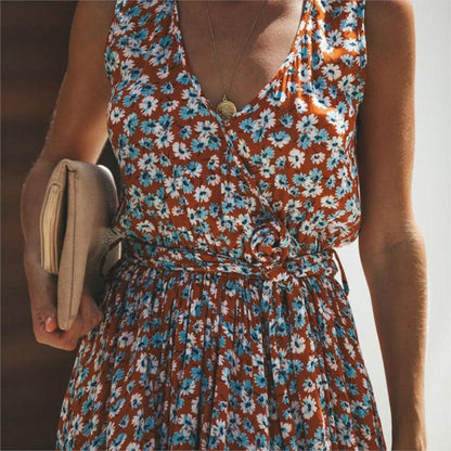 Robe Été sans Manches imprimée Fleurs et Fente