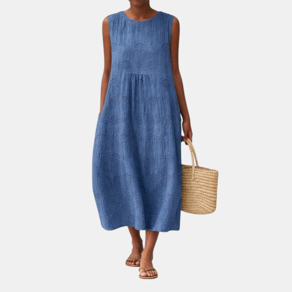Robe midi Femme Coton Viscose Sans Manches Ajourée