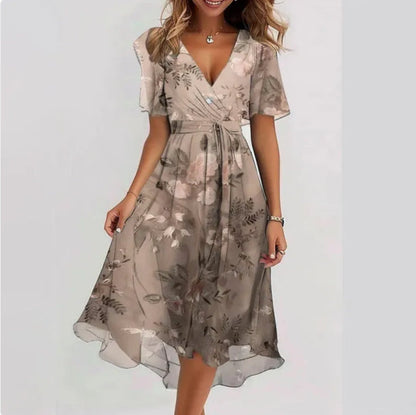 Robe Décontractée Col en V Chic et Féminine