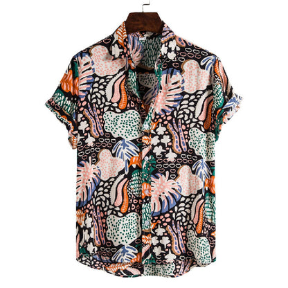 Chemise Homme Courte Manche à Imprimer Style Rétro en Coton - BerlinGlamour