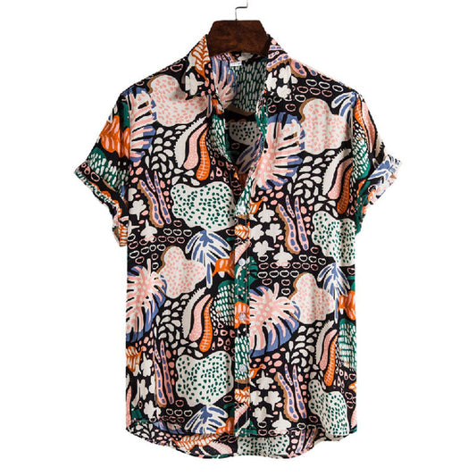 Chemise Homme Courte Manche à Imprimer Style Rétro en Coton - BerlinGlamour