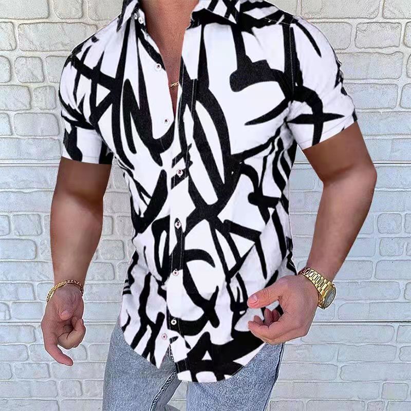 Chemise Homme Manche Courte Imprimé Abstrait Trendy - BerlinGlamour
